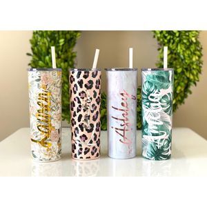 Customizable 20oz tumbler with metal straw, cleaning brush